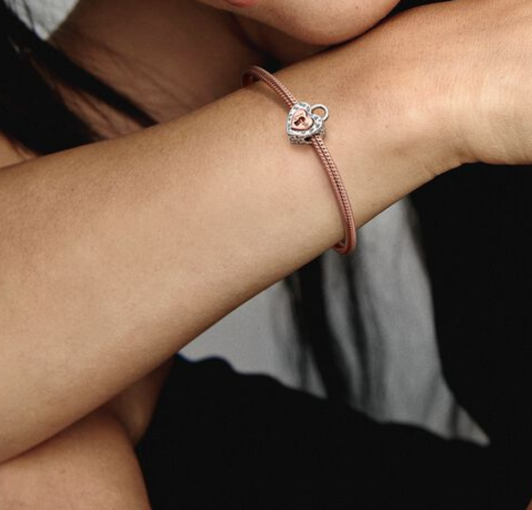 PANDORA Two-tone Padlock Splittable Heart Charm