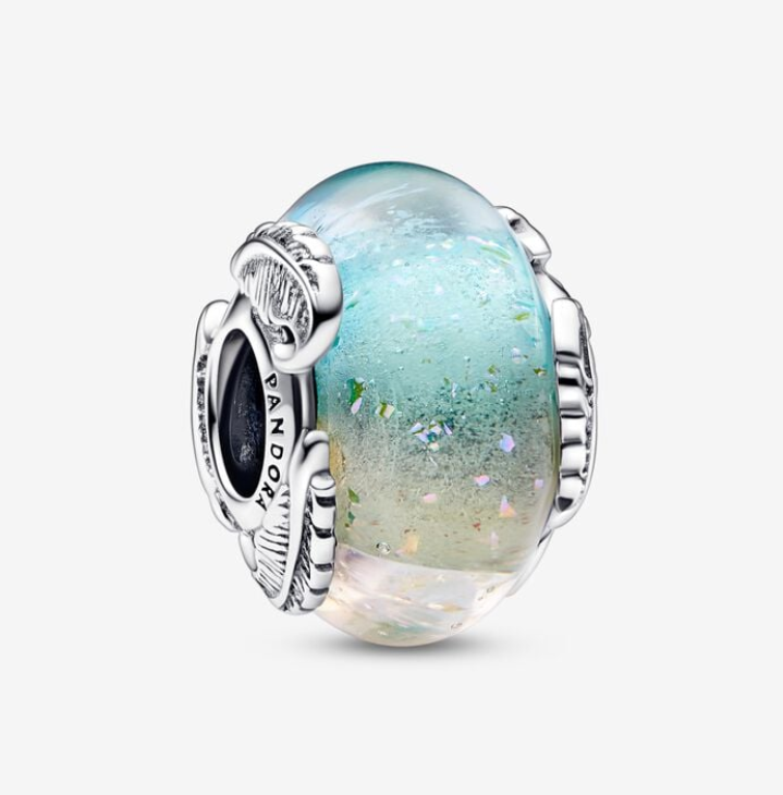 PANDORA  Mehrfarbiges Murano-Glas und Geschwungene Feder Charm