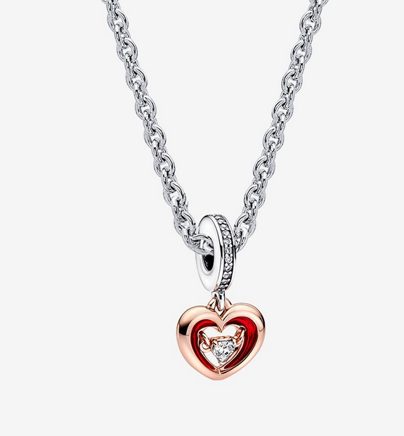 PANDORA Two-tone Pave Radiant Heart Charm Necklace-45