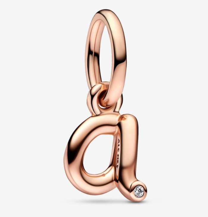 Pandora Rose Gold Moments Letter a Script Alphabet kirjainkoru hela