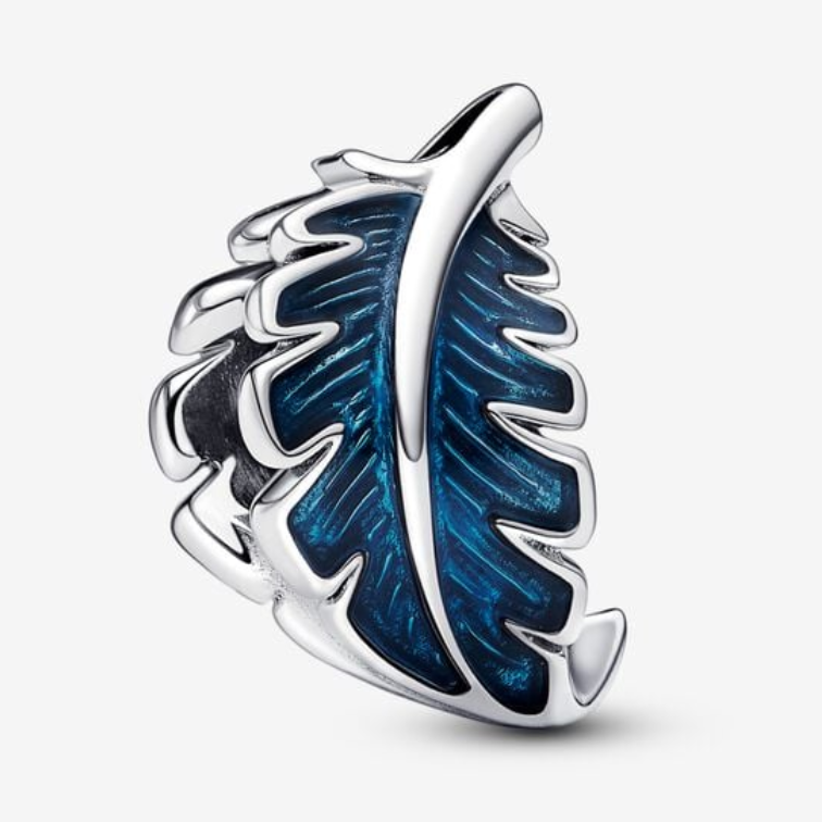 Pandora Moments Sterling Silver Blue Curved Feather Charm