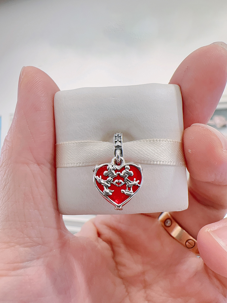 Mickey & Minnie Mouse Kiss Red Murano Glass Pandora Dangle Charm