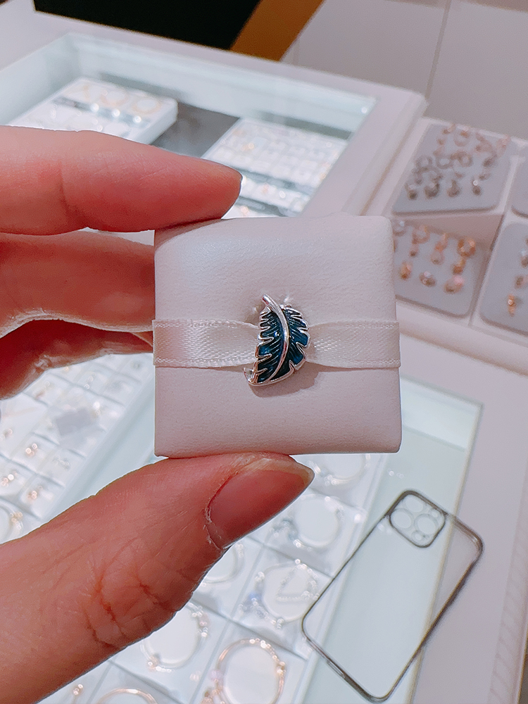 Pandora Moments Sterling Silver Blue Curved Feather Charm