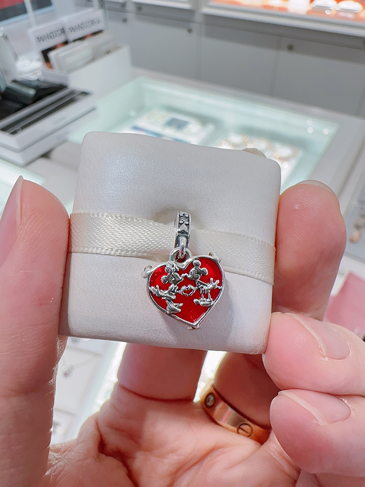 Mickey & Minnie Mouse Kiss Red Murano Glass Pandora Dangle Charm