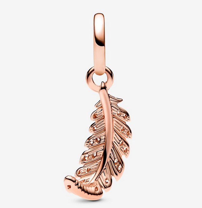 PANDORA Rose Gold Floating Curved Feather Dangle Charm