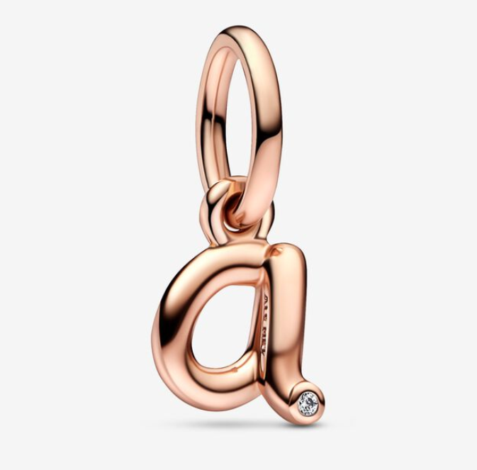 Pandora Rose Gold Moments Letter a Script Alphabet kirjainkoru hela