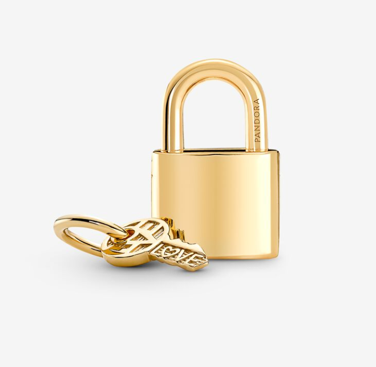 PANDORA Gold Padlock Key Dangle Charm Pendant