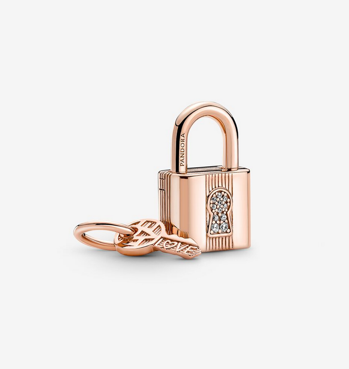 PANDORA Rose Gold Padlock Key Dangle Charm