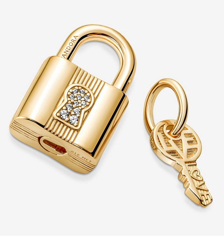 PANDORA Gold Padlock Key Dangle Charm Pendant