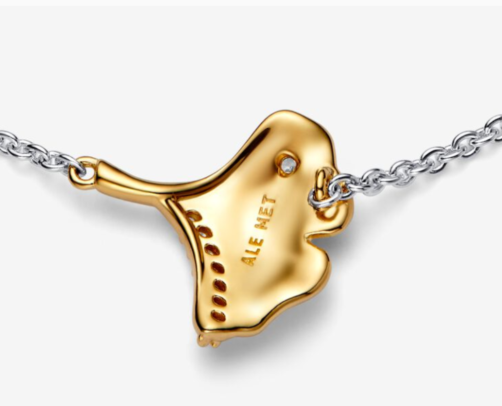 Pandora 925 Sterling Silver Gold 45cm Gingko Leaf Pendant Necklace-45 Clear CZ