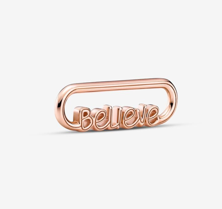 Rose Gold PANDORA Me Styling BELIEVE Word Link Charm