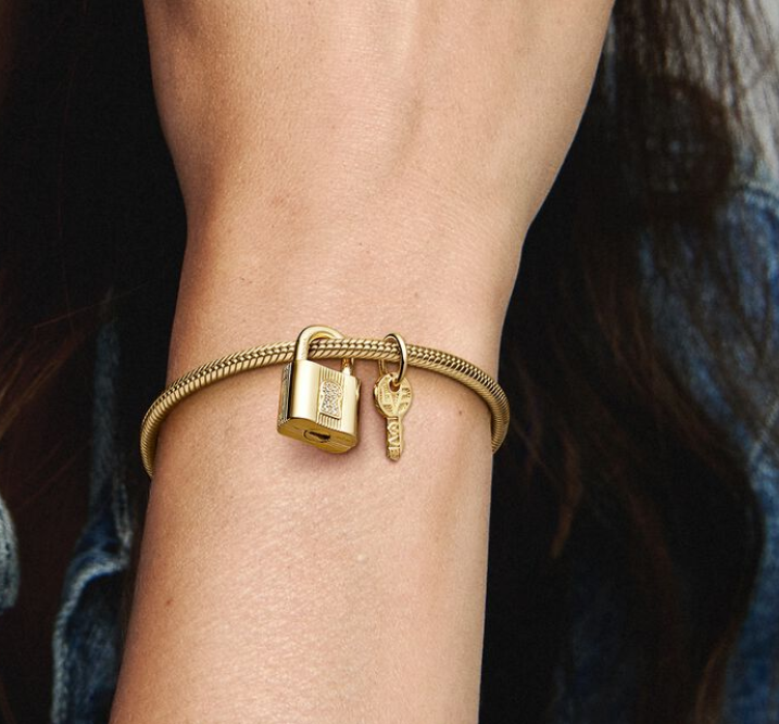 PANDORA Gold Padlock Key Dangle Charm Pendant