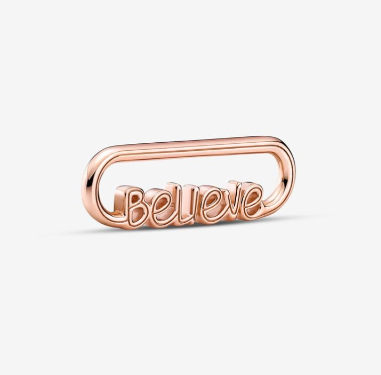 Rose Gold PANDORA Me Styling BELIEVE Word Link Charm