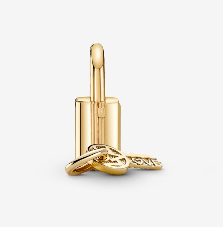 PANDORA Gold Padlock Key Dangle Charm Pendant