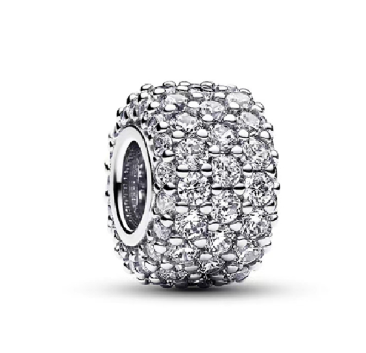 Pandora ALE 925 Sterling Silver  Moments Sparkling Pavé Triple-row silver Charm