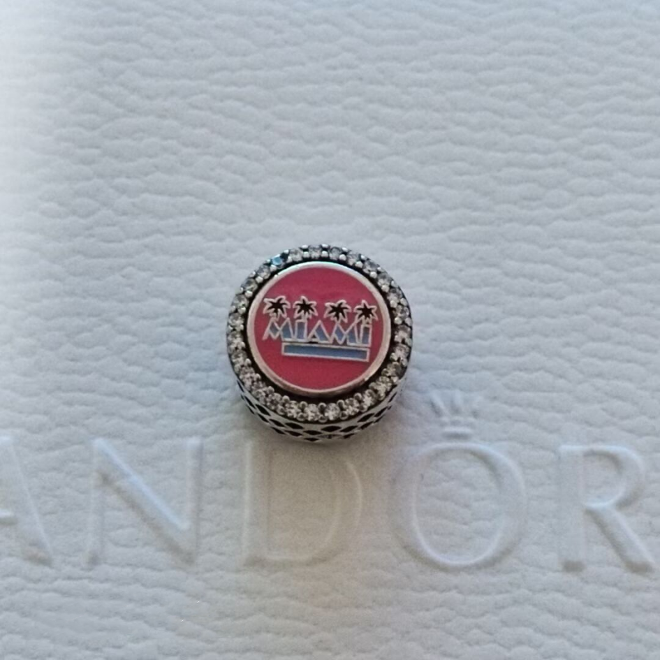 Pandora Miami Florida Travel Destinations Double Sided Charm Mix Enamel Clear Cubic zirconia