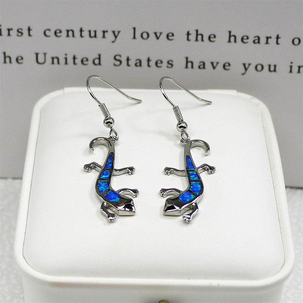 Lizard Dangle Earrings, White Opal Reptile Earrings, Delicate Animal Jewelry, Whimsical Gift for Women