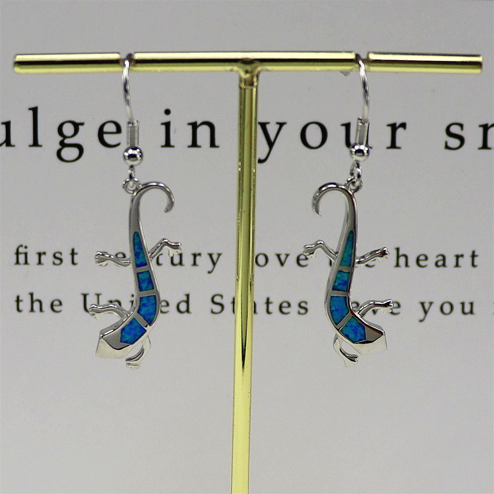 Lizard Dangle Earrings, White Opal Reptile Earrings, Delicate Animal Jewelry, Whimsical Gift for Women