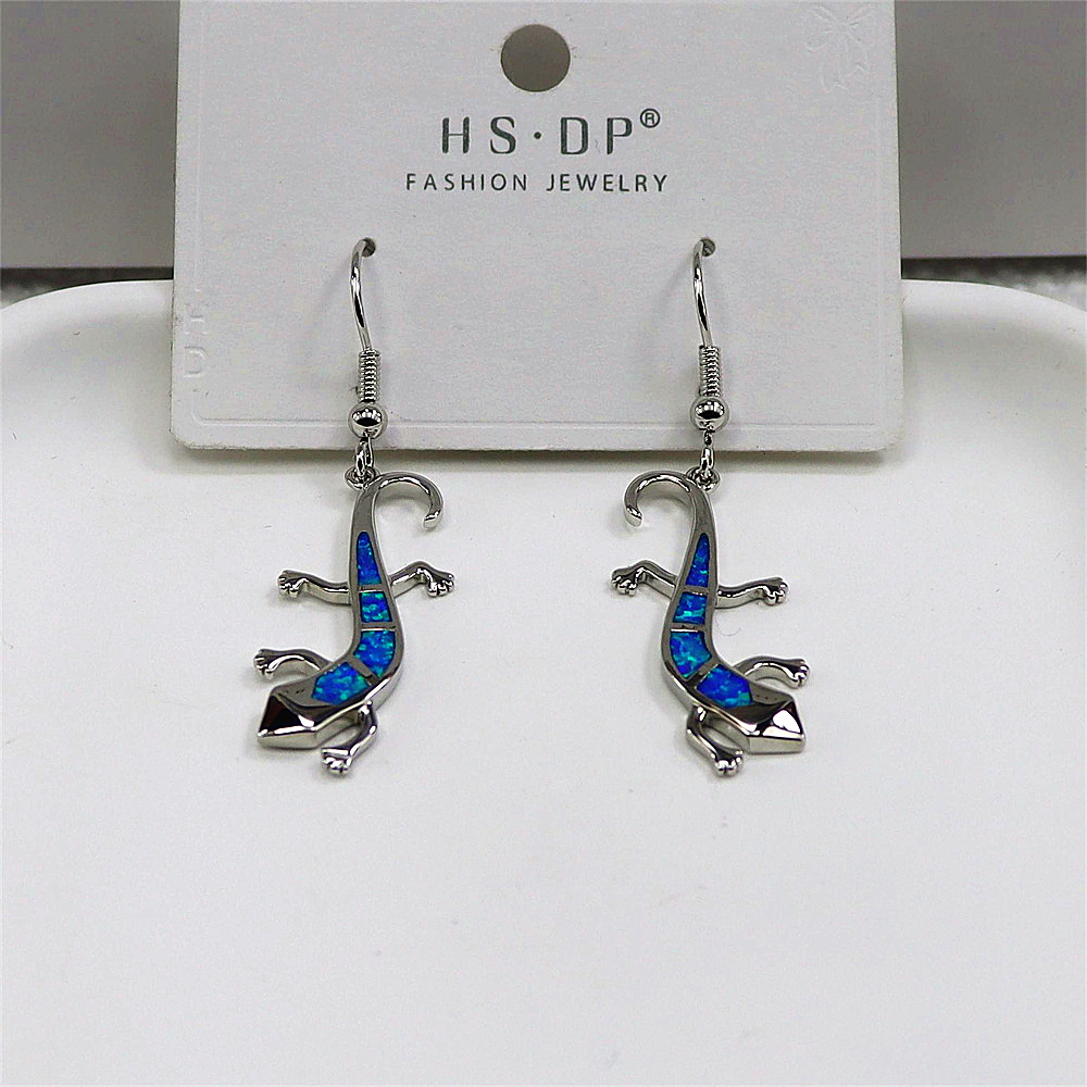 Lizard Dangle Earrings, White Opal Reptile Earrings, Delicate Animal Jewelry, Whimsical Gift for Women