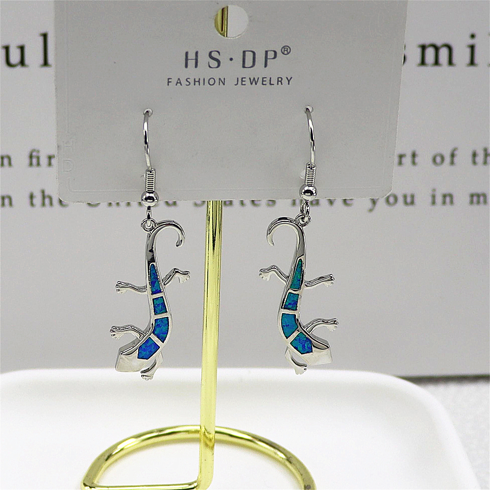 Lizard Dangle Earrings, White Opal Reptile Earrings, Delicate Animal Jewelry, Whimsical Gift for Women