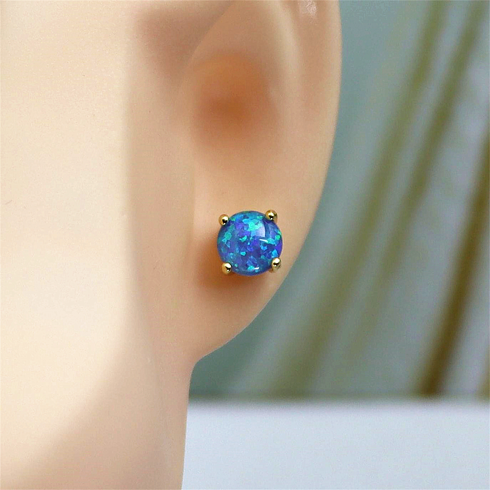 Gold Plated Opal Stud Earrings,Opal Minimalist Earrings, Versatile Luxury Jewelry, Elegant Everyday Gift for Women