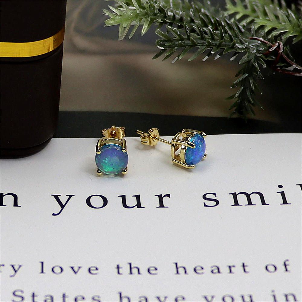 Gold Plated Opal Stud Earrings,Opal Minimalist Earrings, Versatile Luxury Jewelry, Elegant Everyday Gift for Women