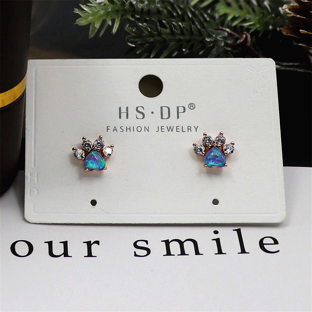Rose Gold Cat Paw Earrings, Pink Opal and Opal Animal Earrings, Dainty Whimsical Jewelry, Sweet Gift for Women