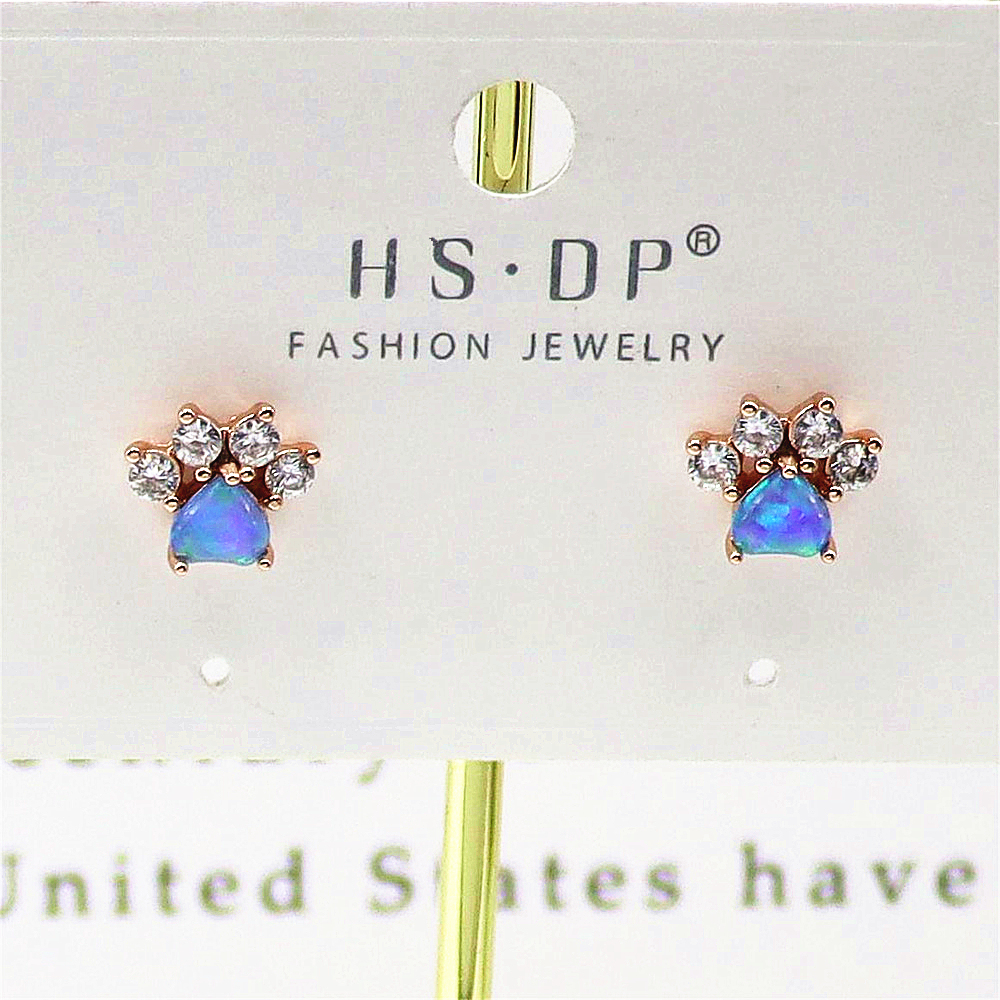 Rose Gold Cat Paw Earrings, Pink Opal and Opal Animal Earrings, Dainty Whimsical Jewelry, Sweet Gift for Women