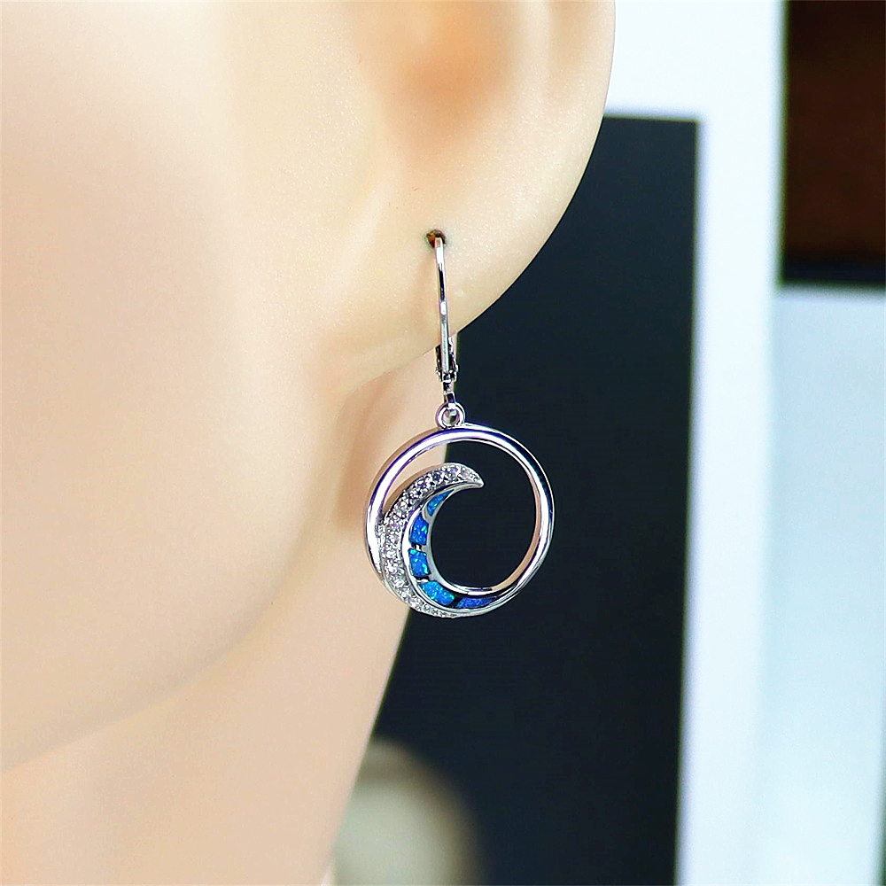 Crescent Moon Stud Earrings, Opal Celestial Earrings, Mystical Statement Jewelry, Unique Gift for Women