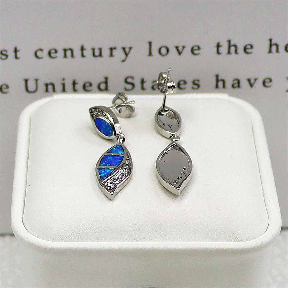Double Teardrop Earrings, Blue Opal with White Zircon Accents, Elegant Dangle Jewelry, Luxury Gift for Women