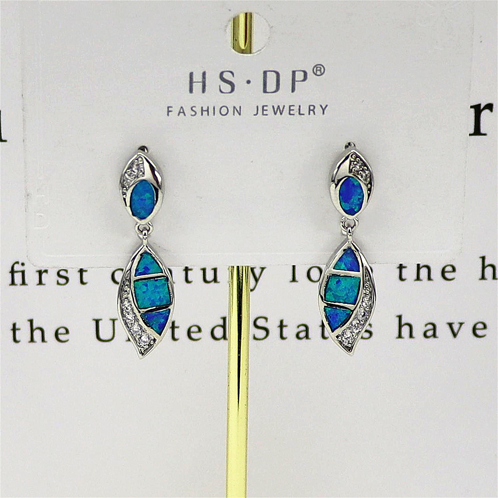 Double Teardrop Earrings, Blue Opal with White Zircon Accents, Elegant Dangle Jewelry, Luxury Gift for Women