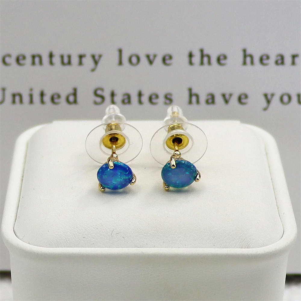 Ocean Eye Studs, Three-Prong Setting with Blue Opal, Minimalist Celestial Jewelry, Serene Gift for Her