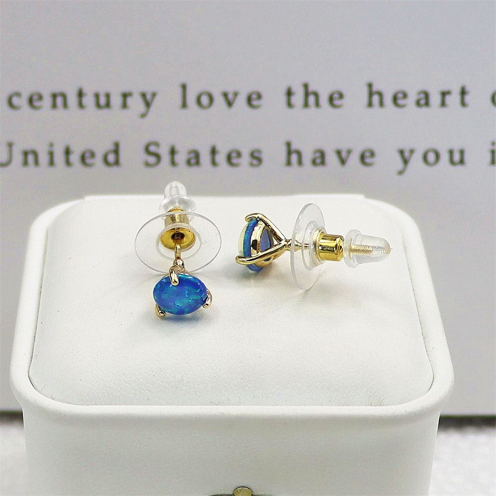 Ocean Eye Studs, Three-Prong Setting with Blue Opal, Minimalist Celestial Jewelry, Serene Gift for Her