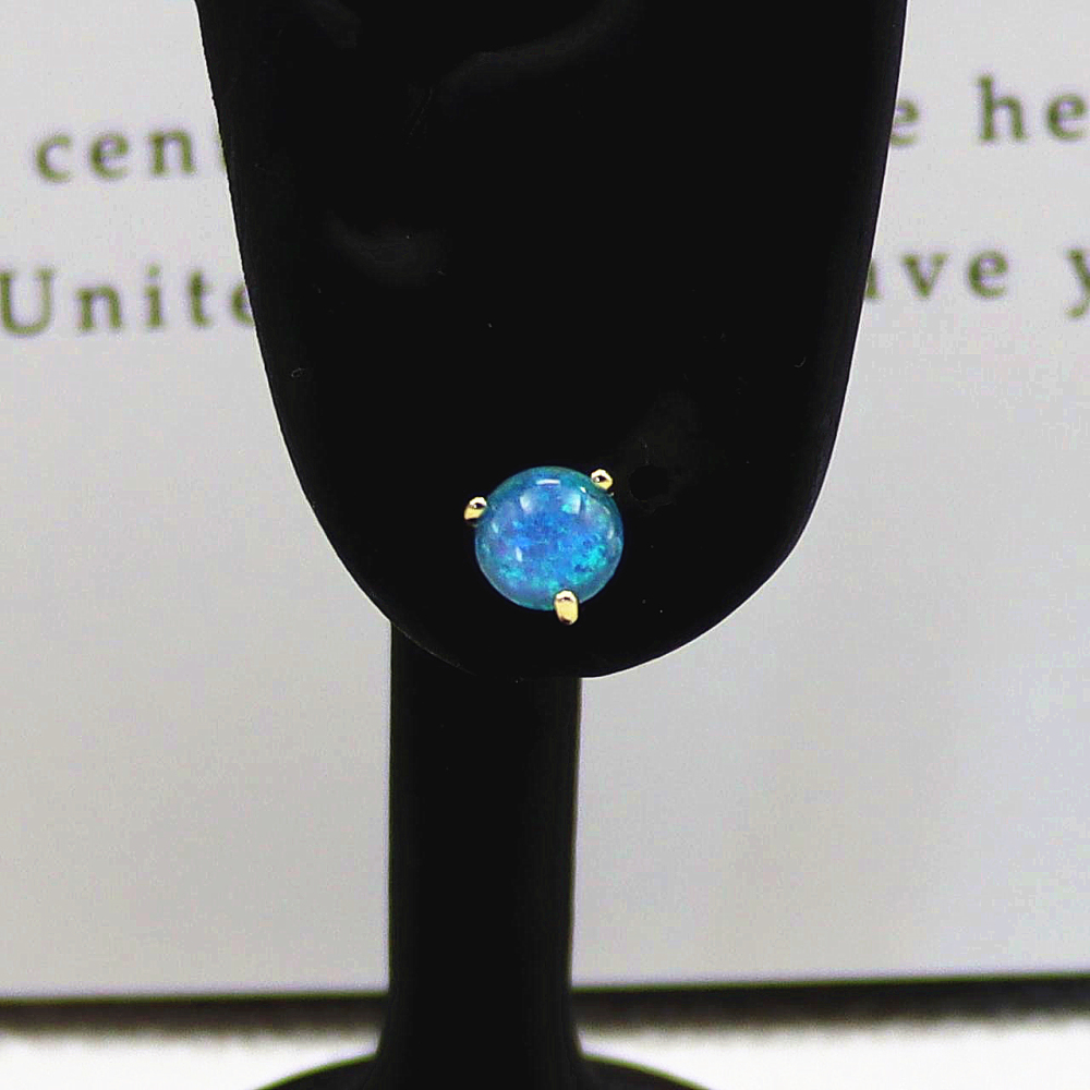 Ocean Eye Studs, Three-Prong Setting with Blue Opal, Minimalist Celestial Jewelry, Serene Gift for Her