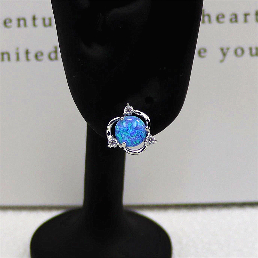Spinning Blue Opal Earrings, Rotating Opal Circle with Zircon Halo, Dynamic Statement Jewelry, Unique Gift for Women