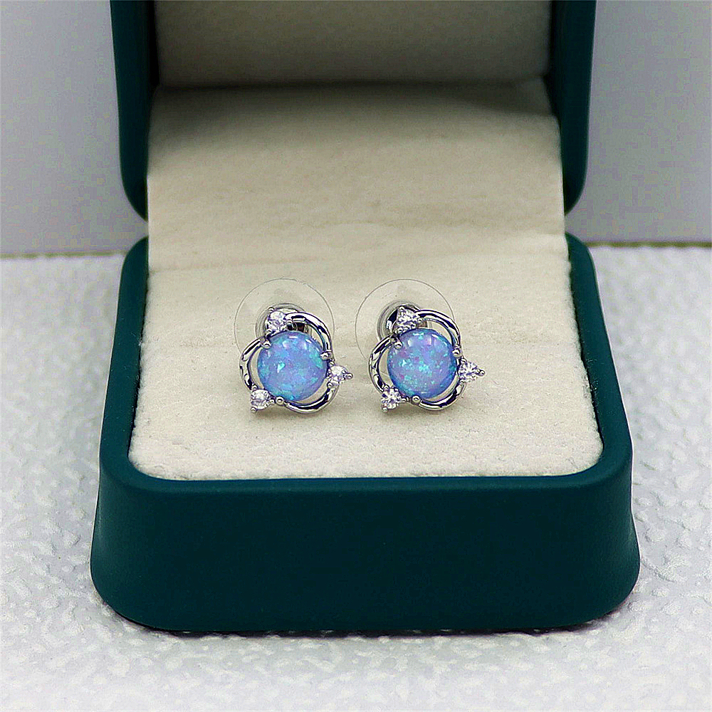 Spinning Blue Opal Earrings, Rotating Opal Circle with Zircon Halo, Dynamic Statement Jewelry, Unique Gift for Women