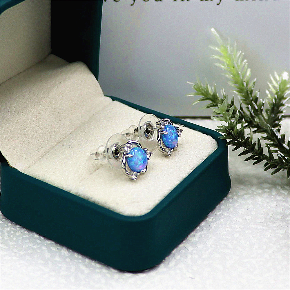 Spinning Blue Opal Earrings, Rotating Opal Circle with Zircon Halo, Dynamic Statement Jewelry, Unique Gift for Women