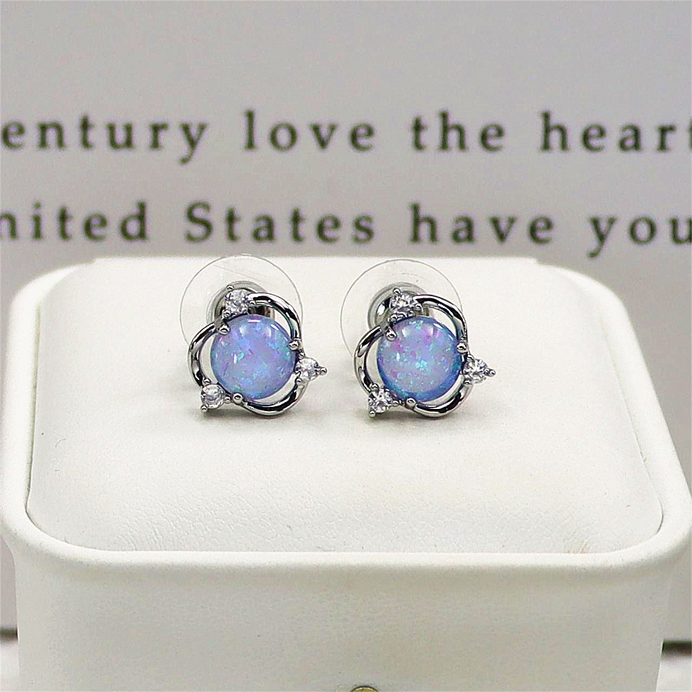 Spinning Blue Opal Earrings, Rotating Opal Circle with Zircon Halo, Dynamic Statement Jewelry, Unique Gift for Women