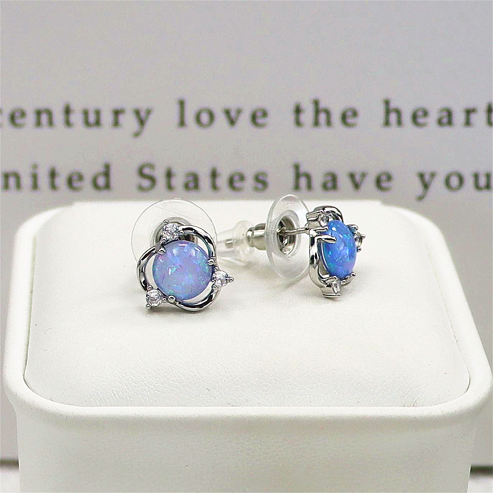 Spinning Blue Opal Earrings, Rotating Opal Circle with Zircon Halo, Dynamic Statement Jewelry, Unique Gift for Women