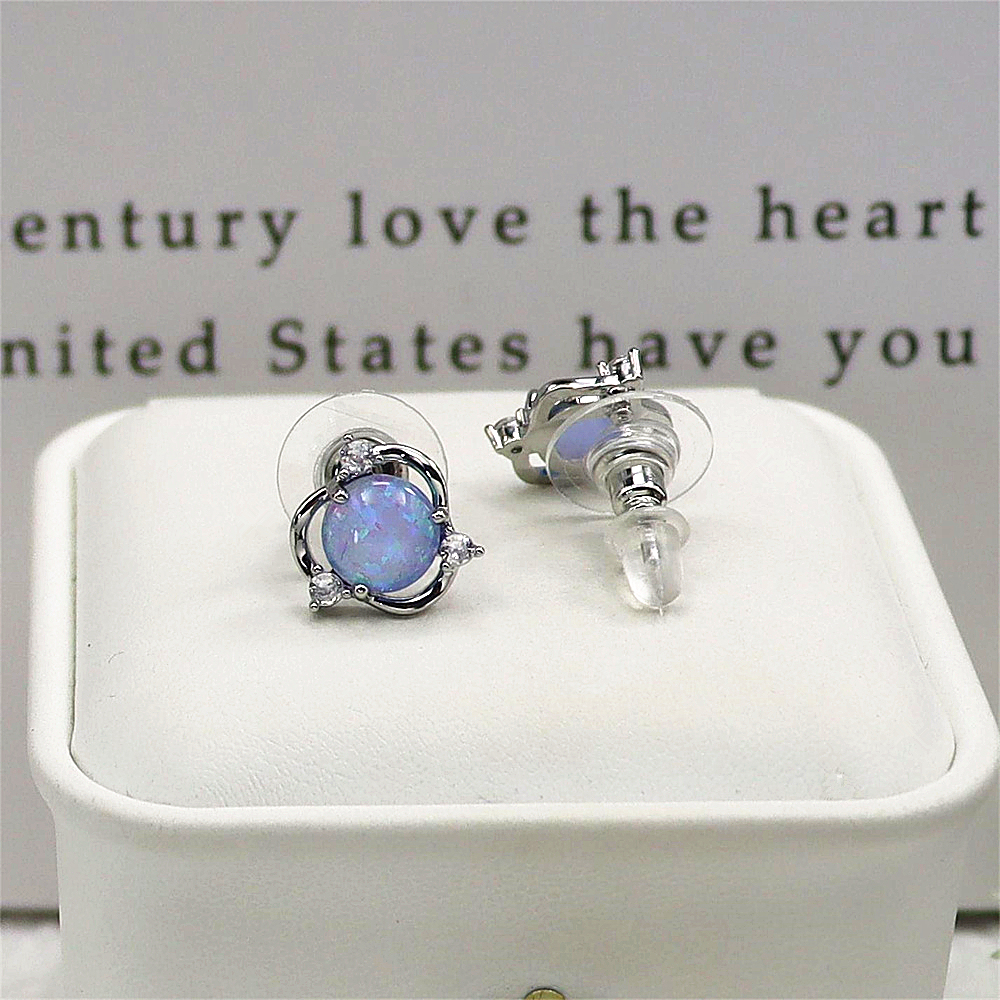 Spinning Blue Opal Earrings, Rotating Opal Circle with Zircon Halo, Dynamic Statement Jewelry, Unique Gift for Women