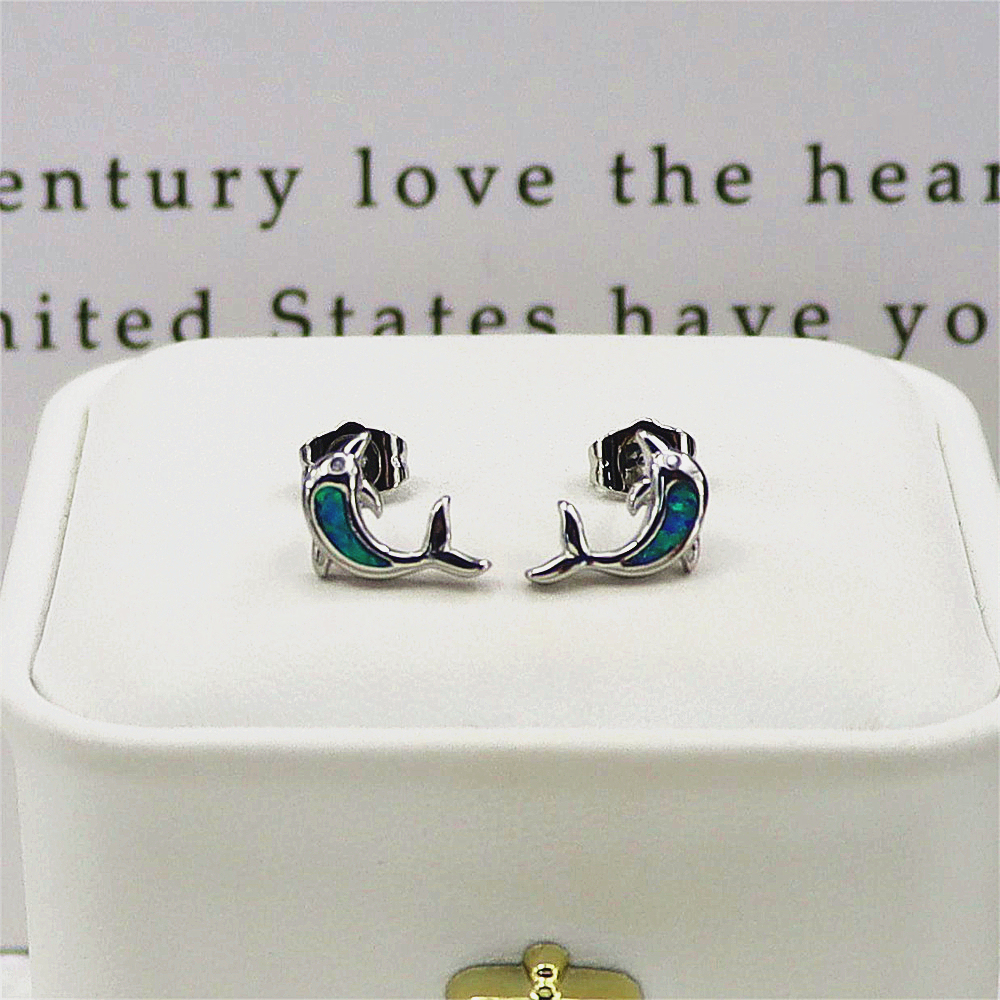 Dolphin Stud Earrings, Opal Marine Animal Earrings, Delicate Ocean Jewelry, Enchanted Gift for Women