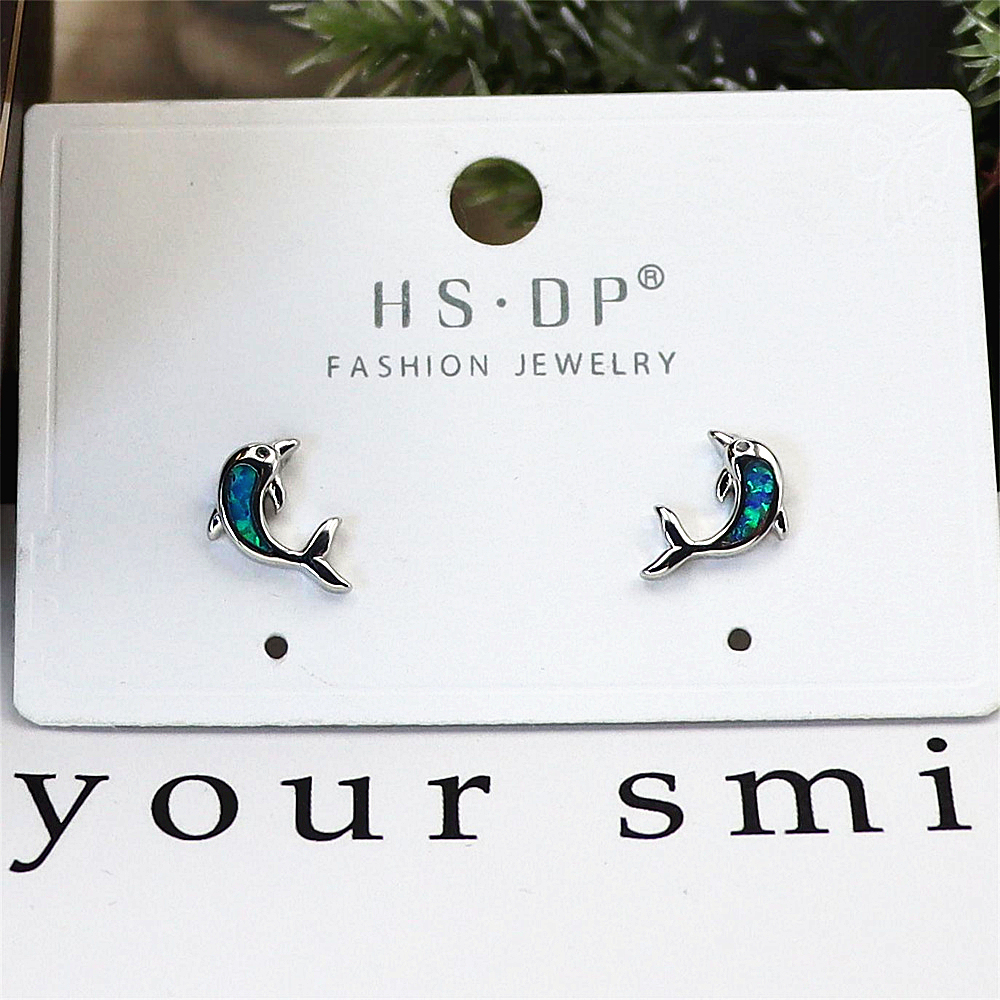 Dolphin Stud Earrings, Opal Marine Animal Earrings, Delicate Ocean Jewelry, Enchanted Gift for Women