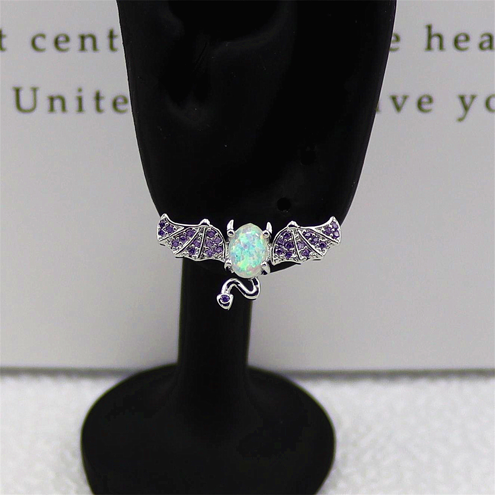 Bat Wing Stud Earrings, White Opal with Micro-Pavé Zircon, Dark Elegant Jewelry, Unique Gothic Gift for Women