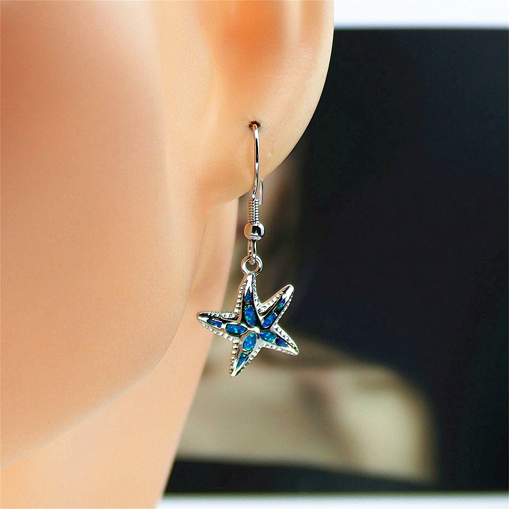 White Opal Starfish Dangle Earrings, Opal Nautical Earrings, Minimalist Ocean Jewelry, Elegant Gift for Women