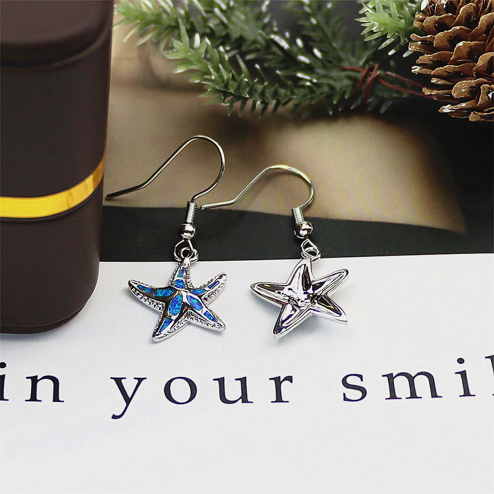 White Opal Starfish Dangle Earrings, Opal Nautical Earrings, Minimalist Ocean Jewelry, Elegant Gift for Women