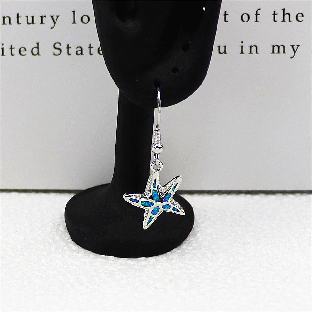 White Opal Starfish Dangle Earrings, Opal Nautical Earrings, Minimalist Ocean Jewelry, Elegant Gift for Women