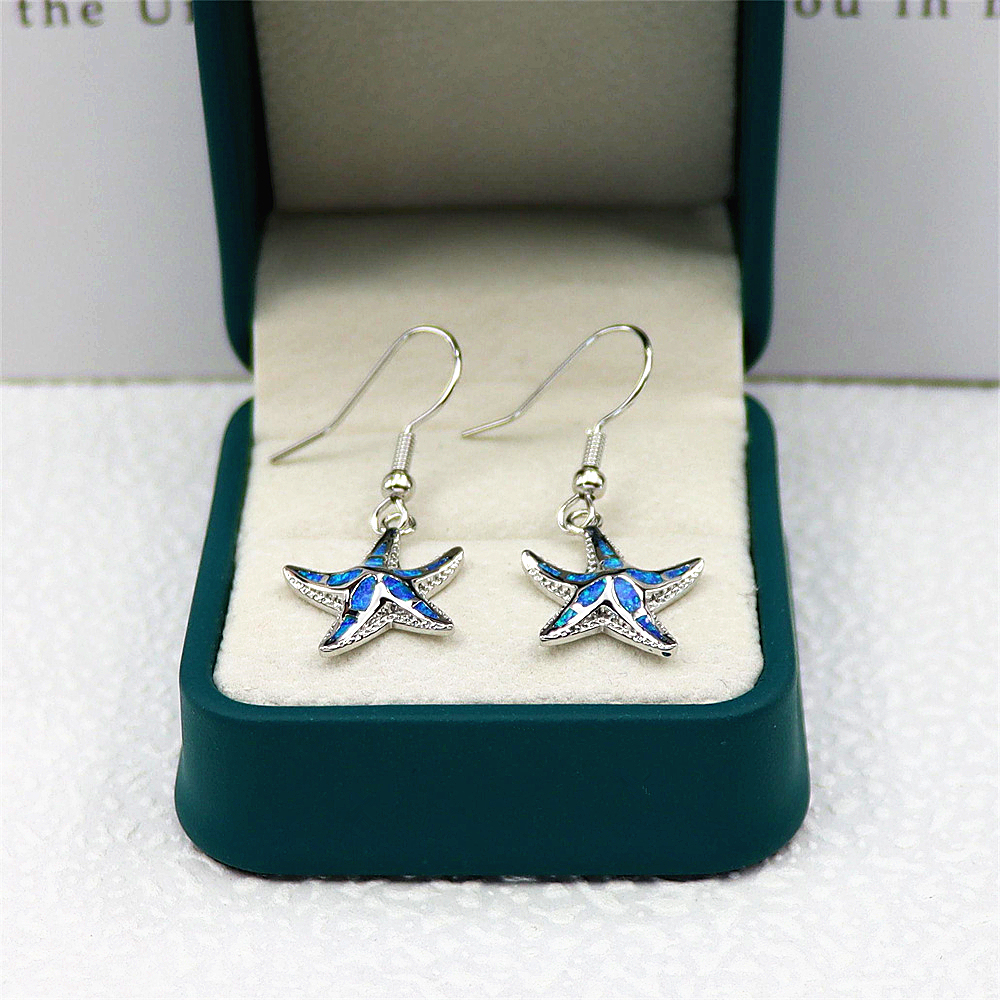 White Opal Starfish Dangle Earrings, Opal Nautical Earrings, Minimalist Ocean Jewelry, Elegant Gift for Women