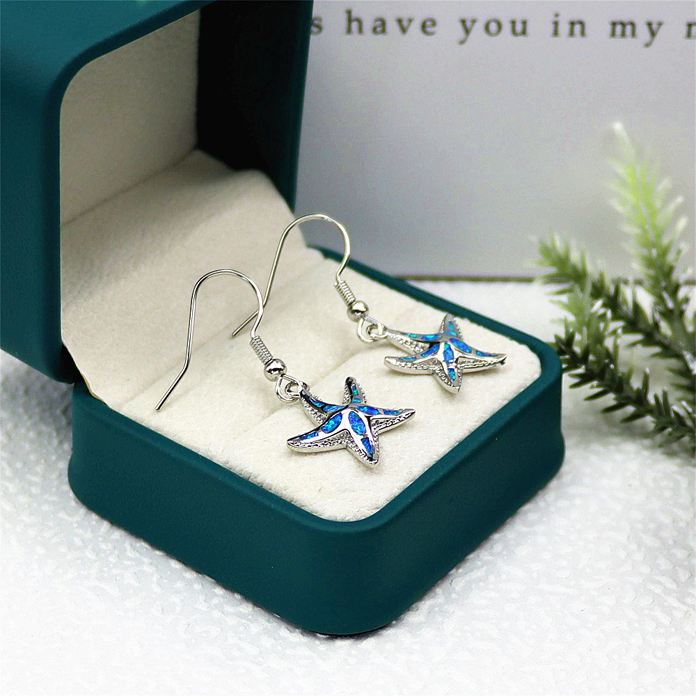 White Opal Starfish Dangle Earrings, Opal Nautical Earrings, Minimalist Ocean Jewelry, Elegant Gift for Women