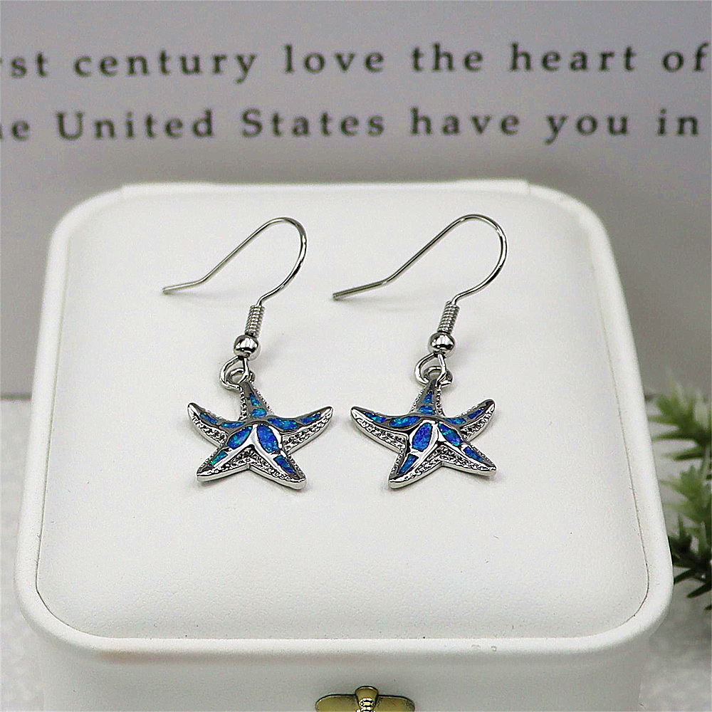 White Opal Starfish Dangle Earrings, Opal Nautical Earrings, Minimalist Ocean Jewelry, Elegant Gift for Women