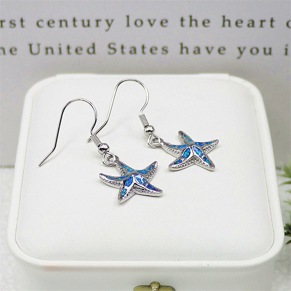 White Opal Starfish Dangle Earrings, Opal Nautical Earrings, Minimalist Ocean Jewelry, Elegant Gift for Women
